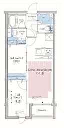 東京メトロ南北線 後楽園駅 徒歩10分の賃貸マンション 2階2LDKの間取り