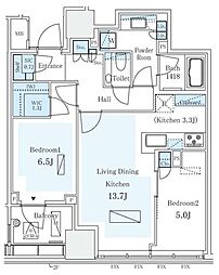 東京メトロ有楽町線 市ケ谷駅 徒歩8分の賃貸マンション 3階2LDKの間取り
