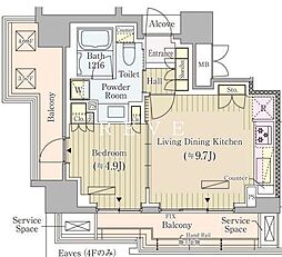 JR中央線 四ツ谷駅 徒歩9分の賃貸マンション 4階1LDKの間取り