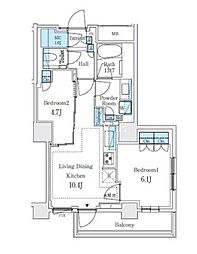 東京メトロ南北線 本駒込駅 徒歩4分の賃貸マンション 4階2LDKの間取り