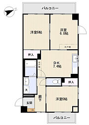 ユアコート昭和町 3DKの間取図画像