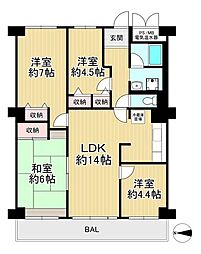 枚方淀川公園スカイハイツ 4LDKの間取図画像