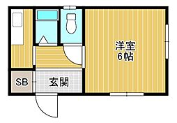 フジワラハイツ 1階ワンルームの間取り
