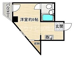 京阪本線 京橋駅 徒歩6分の賃貸マンション 5階ワンルームの間取り