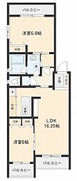 ヴィラージュ高松2 2LDKの間取図画像
