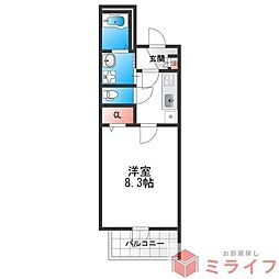 Ｆ　Ｎｏｒｍａｌｉｓ　ＳＥＡＭ 3階1Kの間取り