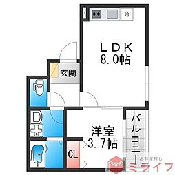 近鉄大阪線 弥刀駅 徒歩6分の賃貸アパート 1階1LDKの間取り