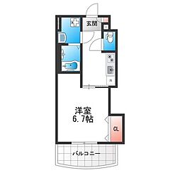 Luxe田辺 7階1Kの間取り
