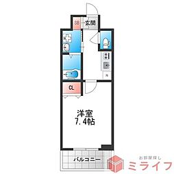 クローバーグランデ平野 1Kの間取図画像
