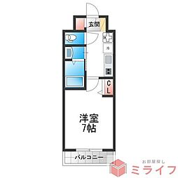 Luxe大阪城南 1Kの間取図画像