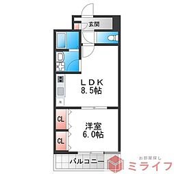ラ・ポーエあき 1LDKの間取図画像