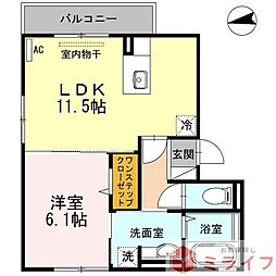 プラセール・ケイ 1LDKの間取図画像