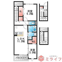 アルカディア平野郷 2LDKの間取図画像