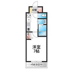 Luxe大阪城南 1Kの間取図画像