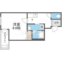 フジパレス弥刀II番館 3階1Kの間取り