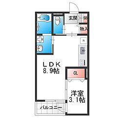 グローハイツ喜連ノース 1LDKの間取図画像