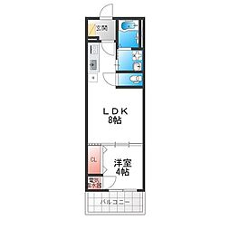 シーカルアアリモト 2階1LDKの間取り