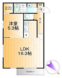 プランドール西都賀5 1LDKの間取図画像