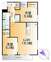プランドール西都賀5 2LDKの間取図画像