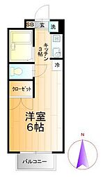 コーポサンライズ2 1Kの間取図画像