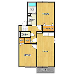 FUMI GRANDE B棟 2階2DKの間取り