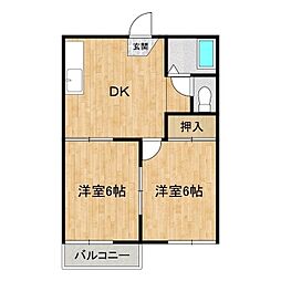 コーポイイダA 2階2DKの間取り