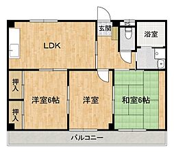 サンルーム石川 3LDKの間取図画像
