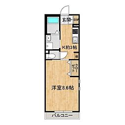 シャルム水戸 1Kの間取図画像