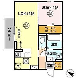 ウエストパーク水戸A棟 1LDKの間取図画像