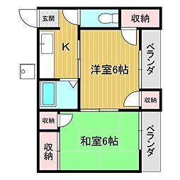 東秀レジデンスC棟 2Kの間取図画像