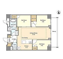 都営大江戸線 牛込柳町駅 徒歩6分の賃貸マンション 5階3LDKの間取り