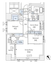 グランスイート千代田麹町 13階2SLDKの間取り