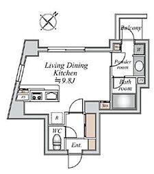 セントラルクリブ六本木2 ワンルームの間取図画像