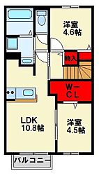 ドゥ・マリアージュIII 2階2LDKの間取り