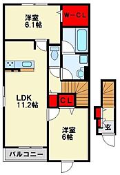 レジデンス感田　B棟 2階2LDKの間取り