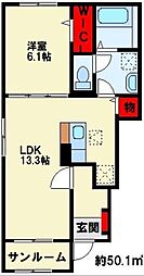 グランノ2 1階1LDKの間取り