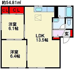 ヴィラサンロイヤルA 2LDKの間取図画像