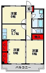 ドミール三ヶ森 3DKの間取図画像