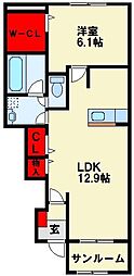 ティーダ感田A 1LDKの間取図画像