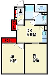 シャローム 2DKの間取図画像