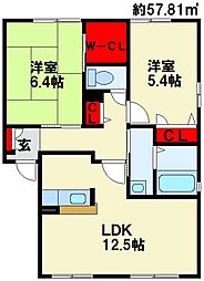 ハーティストNG 2LDKの間取図画像
