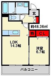 ドルチェ2番館 1LDKの間取図画像
