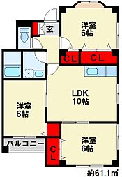 和楽壱番館 3LDKの間取図画像