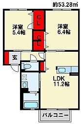 グランフィール華里 2LDKの間取図画像