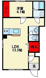 北九州市八幡西区町上津役西2丁目アパート 1LDKの間取図画像
