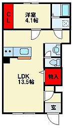 北九州市八幡西区町上津役西2丁目アパート 1LDKの間取図画像