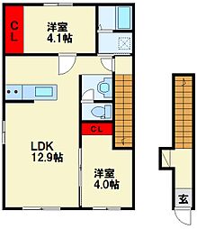 北九州市八幡西区町上津役西2丁目アパート 2LDKの間取図画像