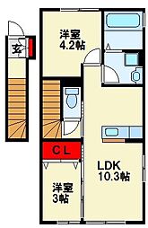 グラン・ジュテB 2LDKの間取図画像