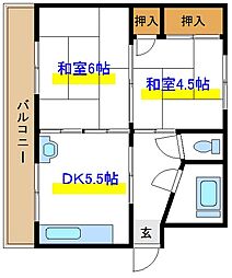 信栄マンション 2DKの間取図画像