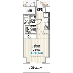 レジデンスラミア 1Kの間取図画像